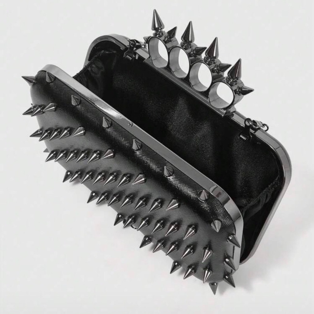 Spike Knuckle Ring Black Clutch Crossbody - Picture 6 of 7